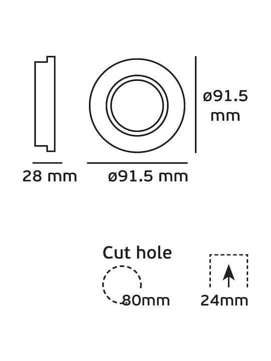 VK Lighting Round Metallic Recessed Spot with Socket GU10 Moving Black 9.15x9.15cm. 1pcs