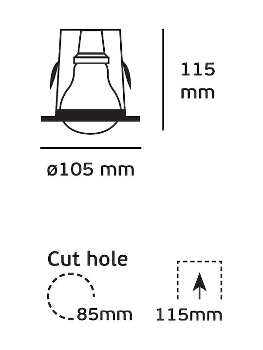 VK Lighting Round Metallic Recessed Spot with Socket E27 R63 Gray 10.5x10.5cm. 1pcs