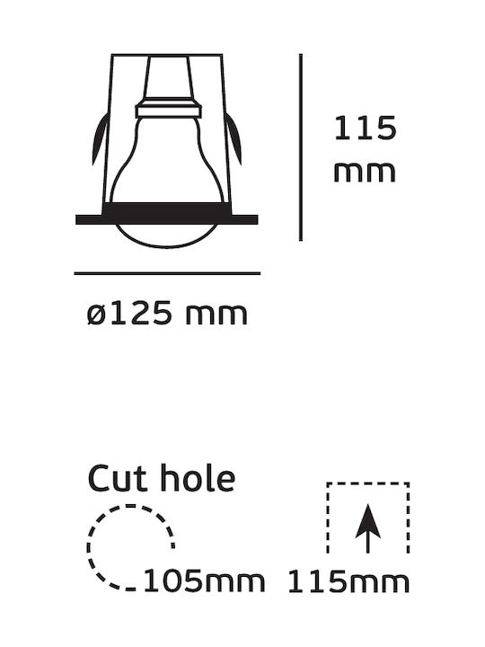 VK Lighting Кръгла Металик Вграден Спот с Патрон E27 R80 Сив 12.5x12.5см. 1бр
