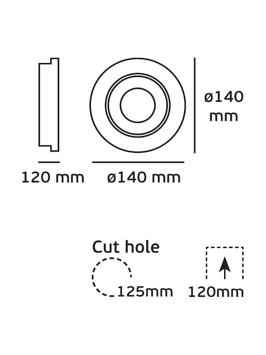 VK Lighting VK/04136/W/C Round Metallic Recessed Spot with Integrated LED and Natural White Light 20W White 14x14cm.