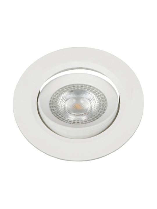 VK Lighting VK/04108/W/W Round Plastic Recessed Spot with Integrated LED and Warm White Light 5W Adjustable White 9x9cm.