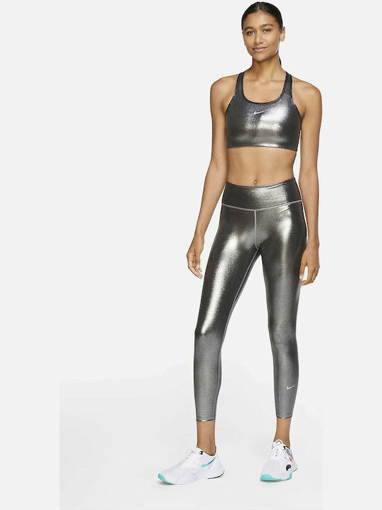 One Icon Clash Women's Cropped Training Legging Shiny Dri-Fit Silver