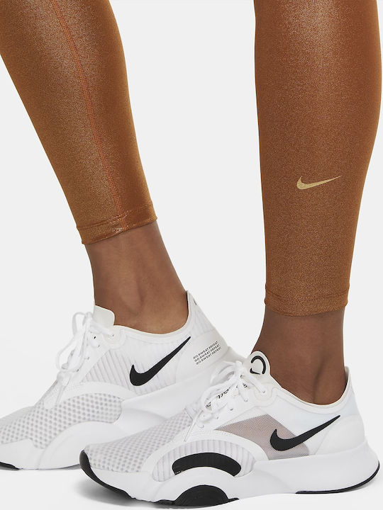Dri-Fit One Icon Clash Running Γυναικείο Cropped Κολάν Γυαλιστερό Χρυσό