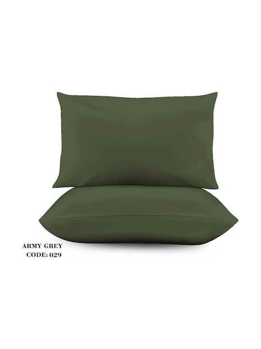 Marwa Μονόχρωμη Σετ Μαξιλαροθήκες Army Grey 50x70εκ.