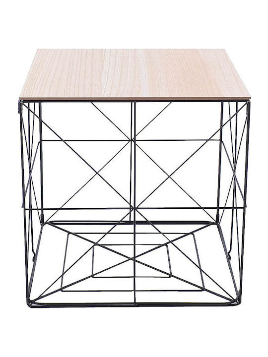 Square Metal Side Table Oak L40xW40xH40cm