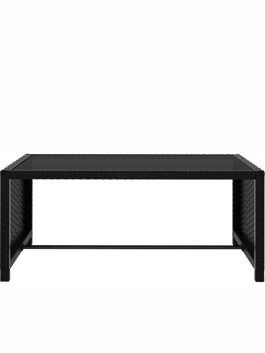 Deckchair Rattan with Cushion Black with Table 2pcs 190x65x69cm.