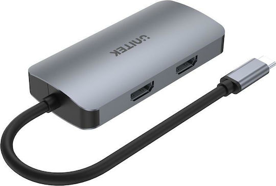 Unitek uHUB P5 Trio USB-C Docking Station with HDMI 4K PD and Connection for 3 Grey Monitors
