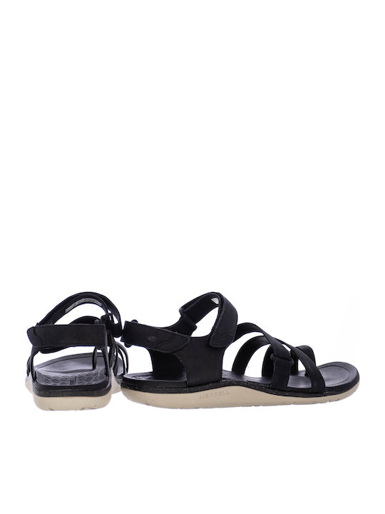 Trailway Wrap Leather Women's Flat Sandals with Strap in Black Color