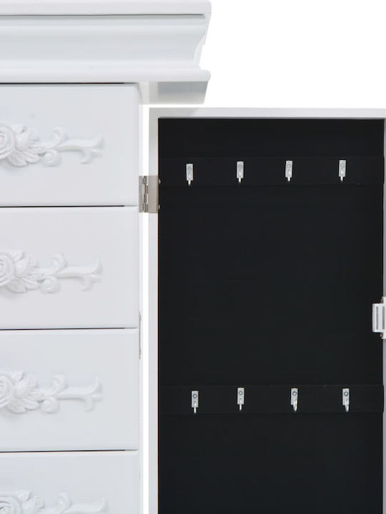 vidaXL Wooden Jewellery Box with Drawer and Mirror White 34x26x94cm