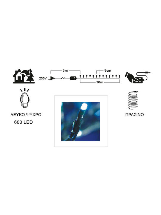 600 Lights LED 30m. Cold White in String 1pcs