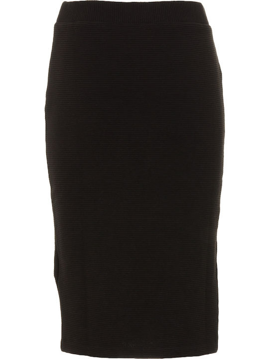 Ottoman Pencil High-waisted Midi Skirt Black