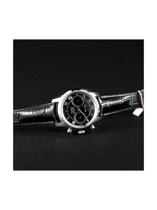 Omega De Ville Hour Vision Ρολόι Αυτόματο με Δερμάτινο Λουράκι σε Μαύρο χρώμα