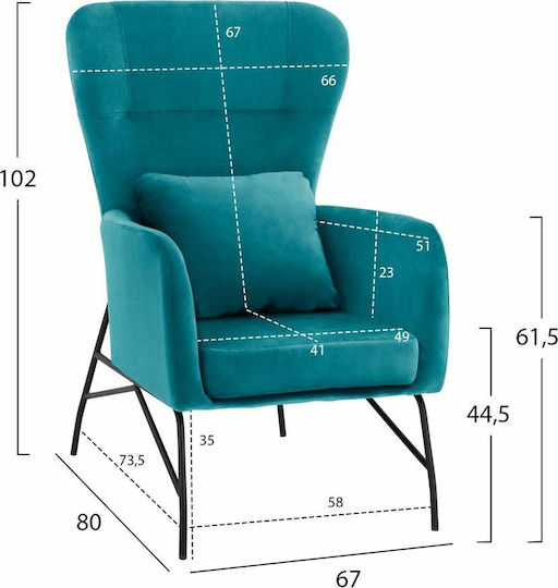 Dania Bergère Catifelat Turcoaz 67x80x102cm