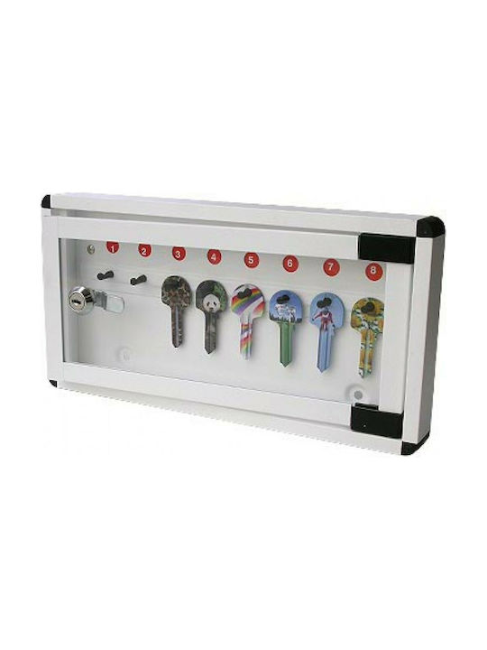 Viometal LTD Wall Key Holder Metallic 1508 8 Θέσεων White 8 positions with Lock 30x3x15cm