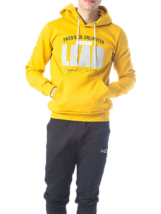 Paco & Co Men's Sweatshirt with Hood and Pockets Yellow