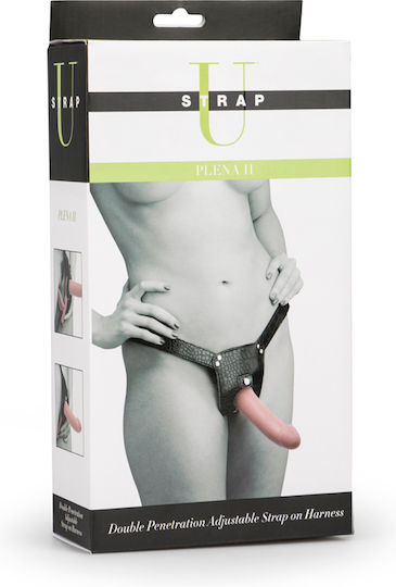 Strap U Plena II Double Penetration Adjustable Strap Οn Harness Harness με Διπλό Dildo 17cm στο χρώμα του δέρματος