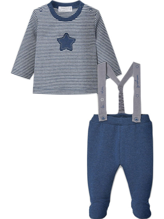 Mayoral Baby Bodysuit Set Long-Sleeved with Pants Blue