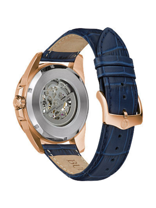 Bulova Sutton Ανδρικό Ρολόι 43mm Αυτόματο με Μπλε Δερμάτινο Λουράκι