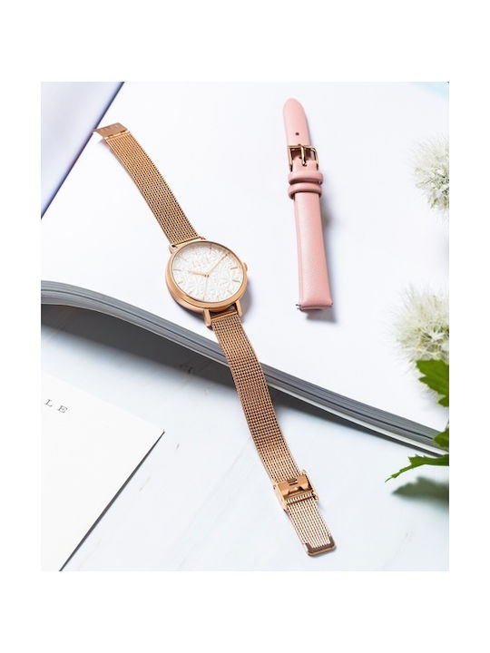 Elle Time & Jewelry Watch with Pink Gold Metal Bracelet ELL27003