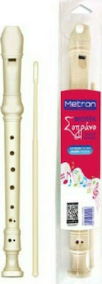 Metron Soprano Παιδική Πλαστική Φλογέρα 923155 Γερμανική με Αυλό Καθαρισμού Λευκή