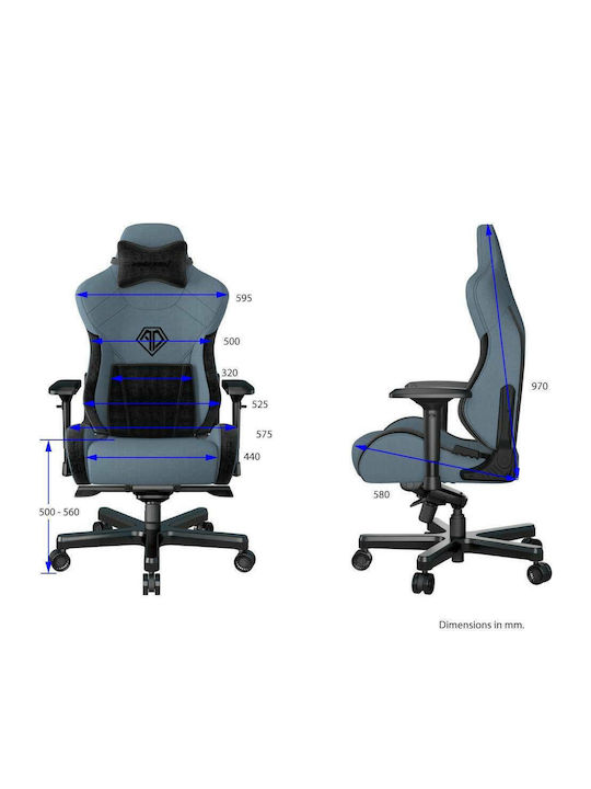 Anda Seat AD12XLLA T-Pro II Υφασμάτινη Καρέκλα Gaming με Ρυθμιζόμενα Μπράτσα Μαύρο/Μπλε