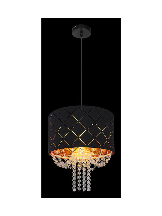 Globo Lighting Clarke Pendant Light Black with Crystals for Socket E27 35cm