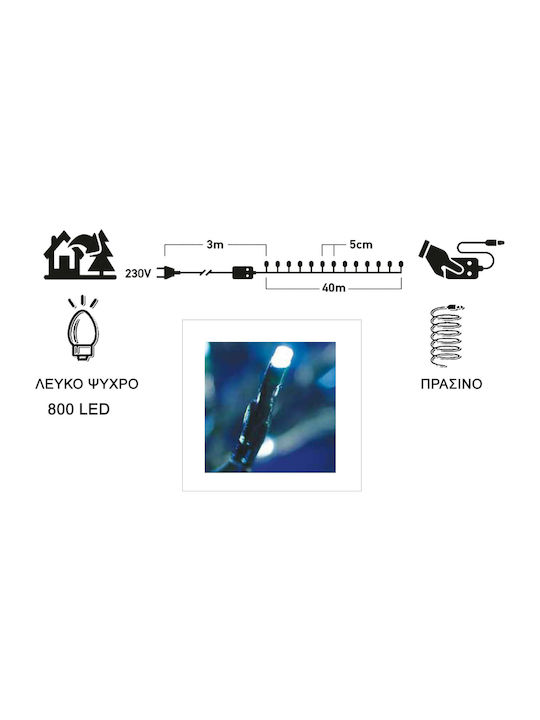 800 Lights LED 43m. Cold White in String 1pcs