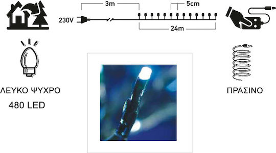 480 Lichterketten LED 27m. Kaltes Weiß in Zeichenfolge 1Stück
