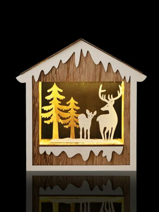 Panafan Illuminated Christmas Wooden Figure Manger Brown Height 24cm Joylight