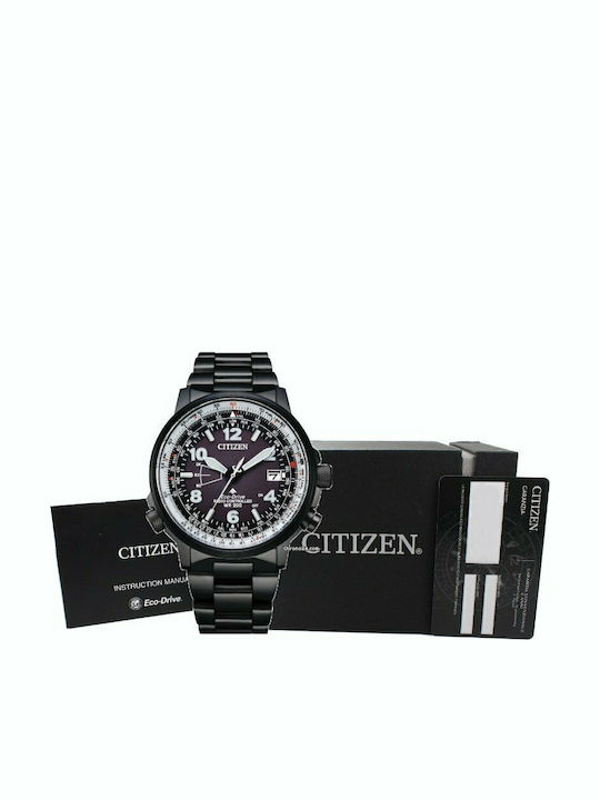 Citizen Promaster Ανδρικό Ρολόι 43mm Χρονογράφος Eco - Drive με Μαύρο Μεταλλικό Μπρασελέ
