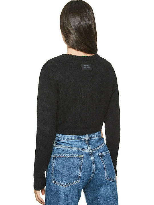 Pepe Jeans x Dua Lipa Dorothea Κοντή Γυναικεία Πλεκτή Ζακέτα σε Μαύρο Χρώμα