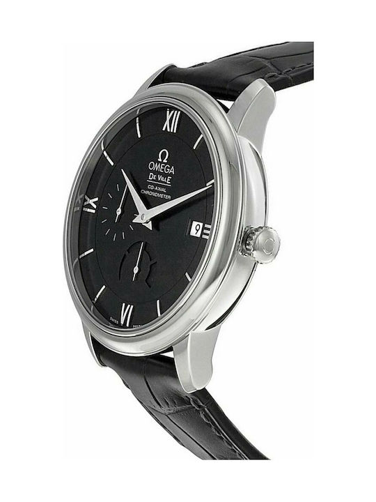 Omega De Ville Prestige Ρολόι Αυτόματο με Δερμάτινο Λουράκι σε Μαύρο χρώμα