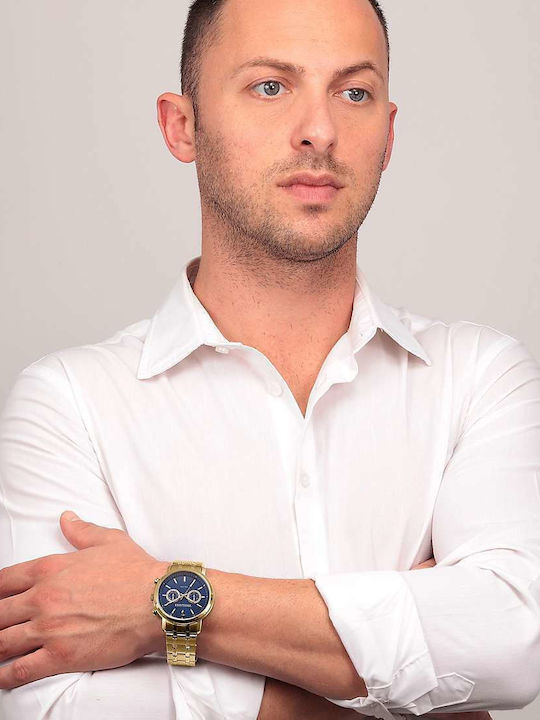 Trussardi Ανδρικό Ρολόι 43mm Χρονογράφος Μπαταρίας με Χρυσό Μεταλλικό Μπρασελέ