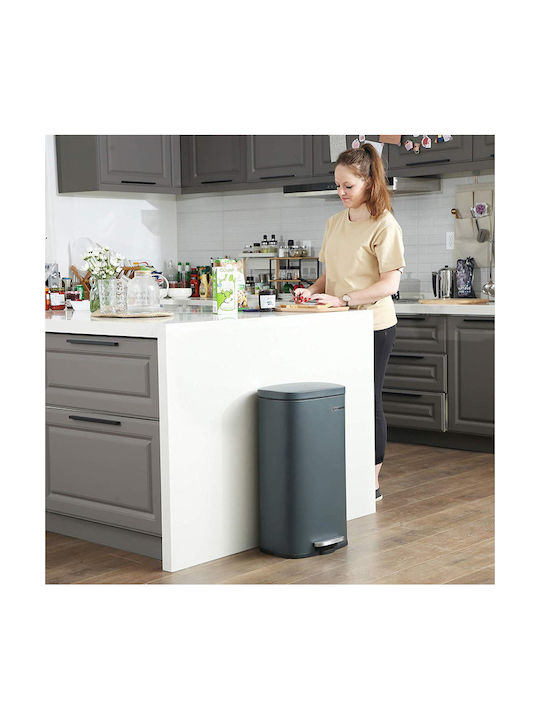 Songmics Soft-Close Coș de Gunoi din Oțel Inoxidabil cu Pedală Gri 30lt 1buc