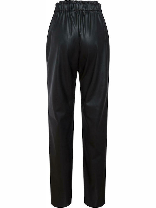 Nika Women's High-waisted Fabric Trousers with Elastic Regular Fit Black