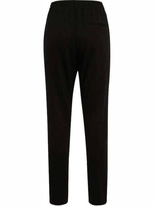 Women's Fabric Trousers with Elastic Loose Fit Black