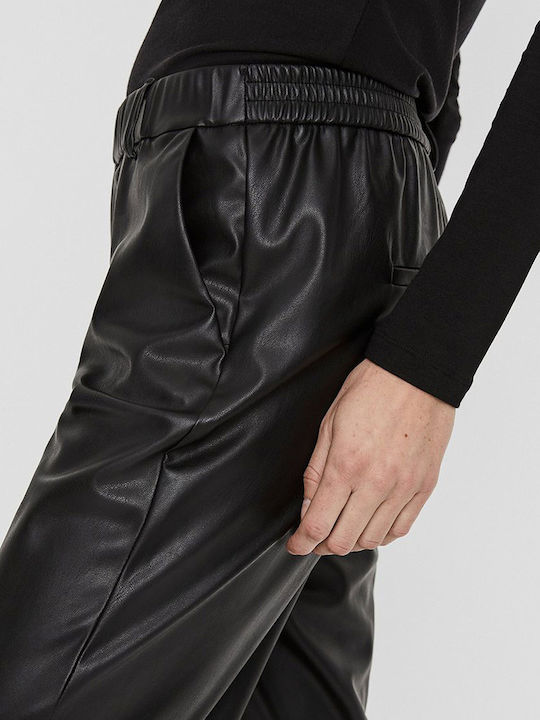 Maya Damen Hoch tailliert Stoff Hose mit Gummizug in Lockere Passform Schwarz
