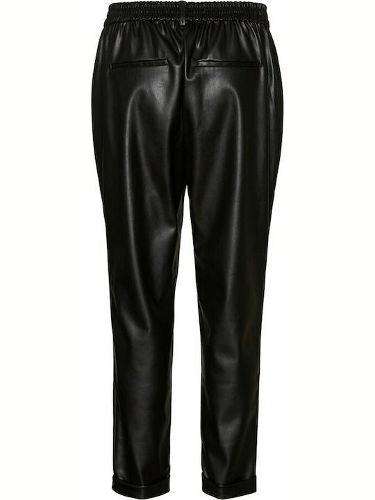 Maya Damen Hoch tailliert Stoff Hose mit Gummizug in Lockere Passform Schwarz