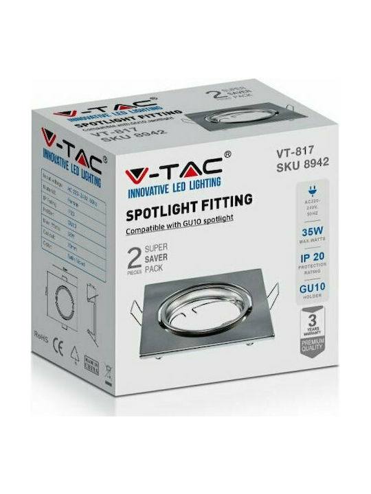 V-TAC Square Metallic Frame for Spot GU10 2 pcs Silver 8.2x8.2cm. 2pcs