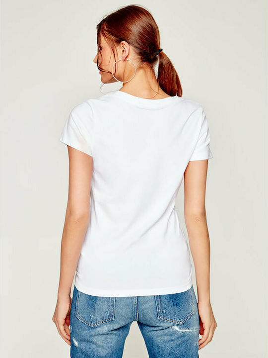 Calvin Klein Damen T-shirt mit V-Ausschnitt Weiß