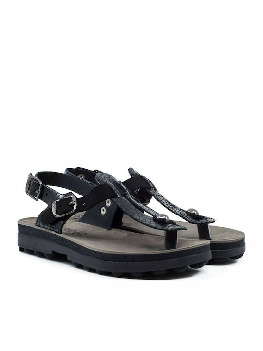 Fantasy Sandals Marlena Leather Women's Flat Sandals Anatomic With a strap In Black Colour