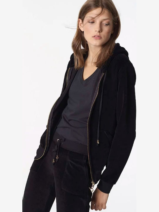Women's Sweatshirt Jacket Velvet Hooded Black