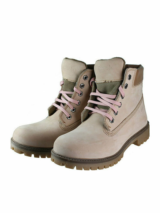 Boxer Leather Women's Ankle Boots Beige