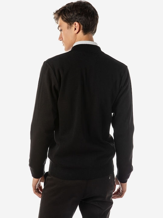 Sogo Jachetă Tricotată pentru Bărbați cu Fermoar Neagră