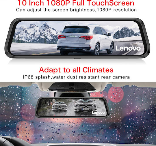 Lenovo V7 Plus Mirror Dash Cam Καθρέπτης με Κάμερα DVR Αυτοκινήτου 1080P με Οθόνη 9.66"