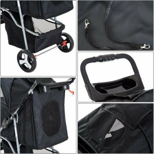 Pawhut Wasserdicht Kinderwagen für Hunde / Katzen bis 15kg Schwarz L77xH47cm. D00-083BK