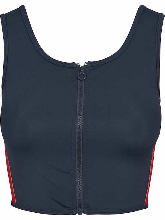 Γυναικείο Καλοκαιρινό Crop Top Αμάνικο Ριγέ Navy Μπλε