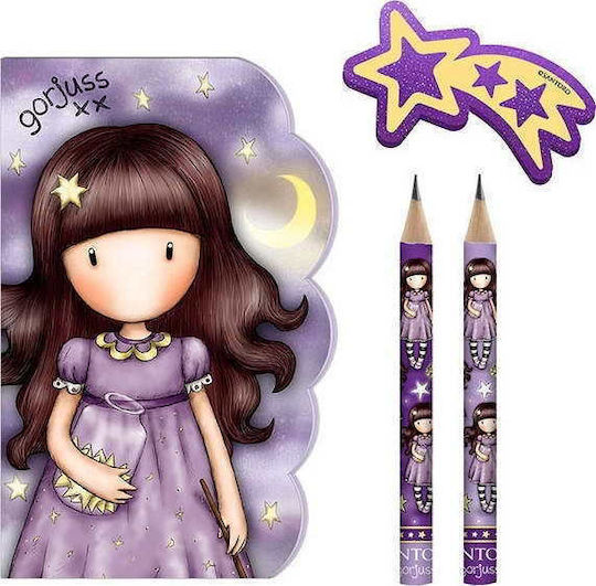 Santoro Gorjuss Catch a Falling Star Kids Stationery Set with Pencil, Eraser and Notepad 4pcs