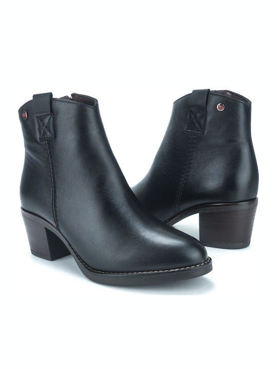 Leather Women's Ankle Boots with Medium Heel Black
