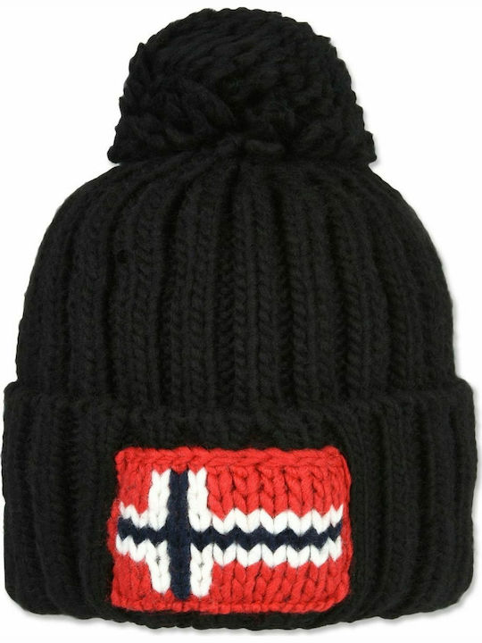 Semiury Pom Pom Beanie Ανδρικός Σκούφος με Rib Πλέξη σε Μαύρο χρώμα
